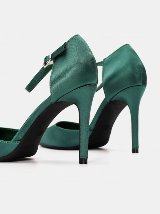 Plato Pointed Toe Stiletto Green High Heels with Strap