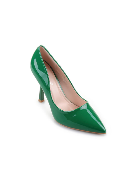 Fshoes Patent Leather Pointed Toe Green Heels