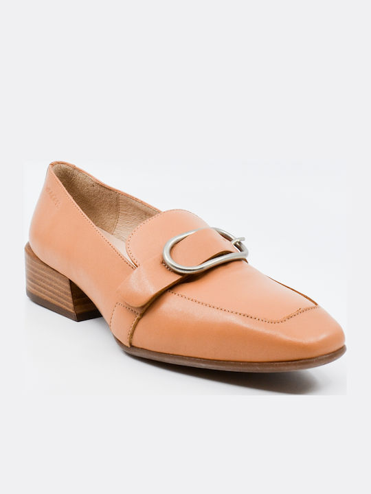 Leather Women's Loafers in Beige Color