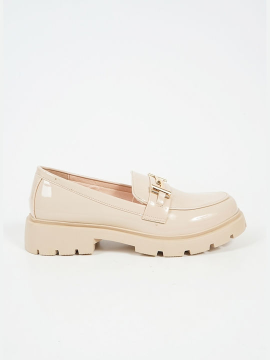 Piazza Shoes Patent Leather Women's Loafers in Beige Color