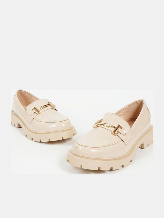 Patent Leather Women's Loafers in Beige Color