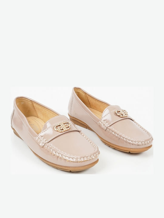 Patent Leather Women's Loafers in Beige Color