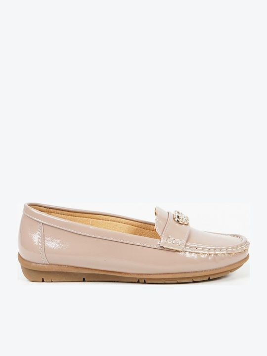Patent Leather Women's Loafers in Beige Color