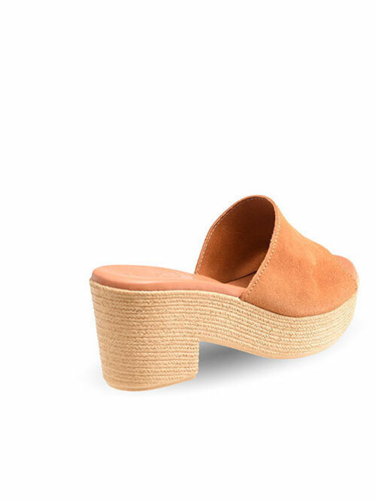 Oh My Sandals Leder Mules mit Chunky Niedrig Absatz in Orange Farbe