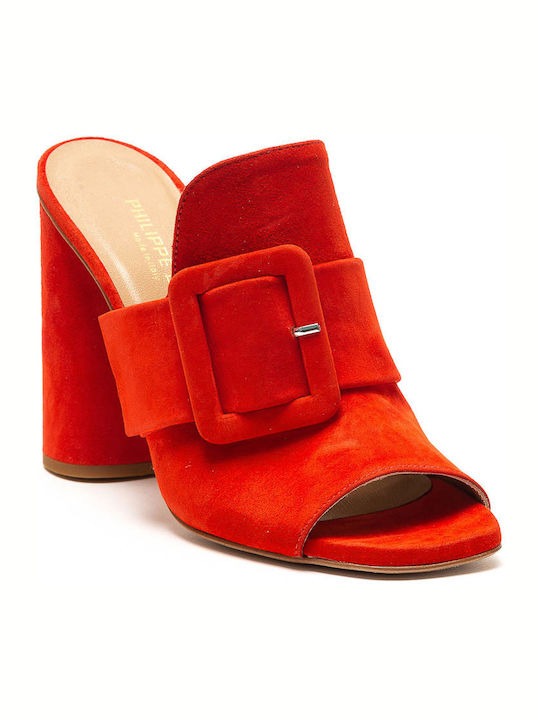 Philippe Lang Chunky Heel Mules Red