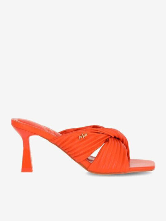 Mules with Thin High Heel in Orange Color