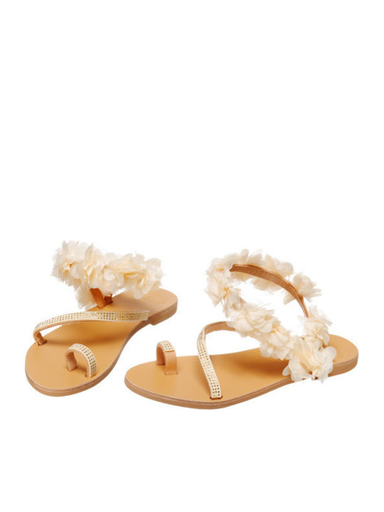 Leder Flache Sandalen für Damen in Beige Farbe