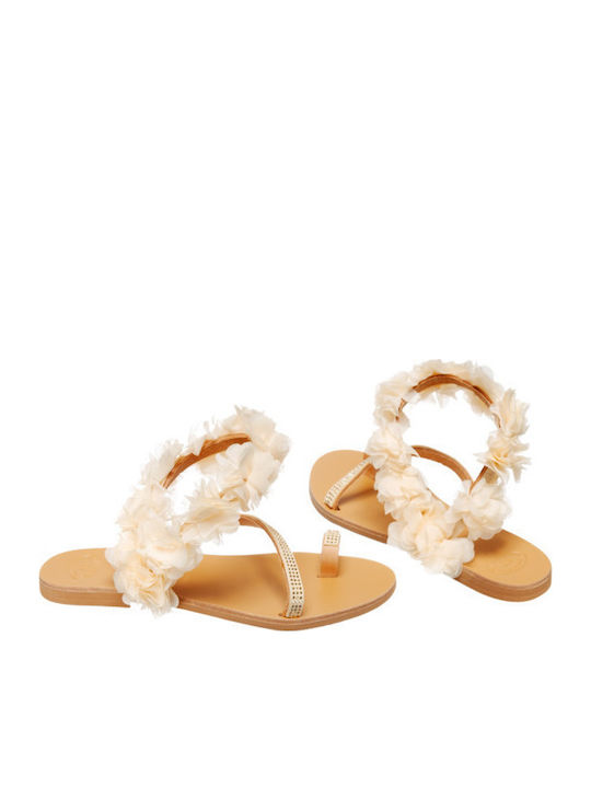 Leder Flache Sandalen für Damen in Beige Farbe