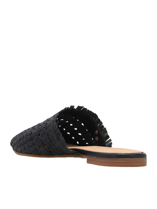 Flat Δερμάτινα Mules σε Μαύρο Χρώμα