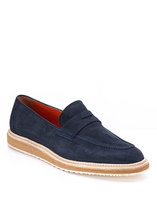 Perlamoda Men's Suede Moccasins Blue