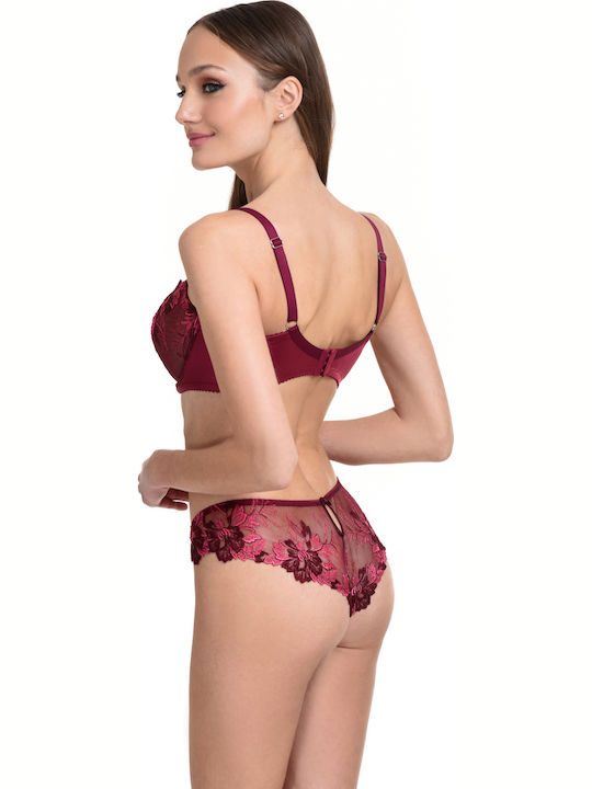 Miss Rosy Lace Underwear Set with Bra & Brazil Burgundy