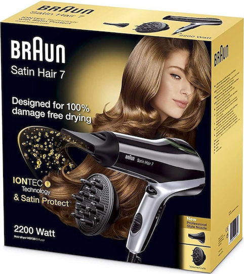 Braun Satin Hair Ionic Professional Hair Dryer with Diffuser 2200W BRHD730E