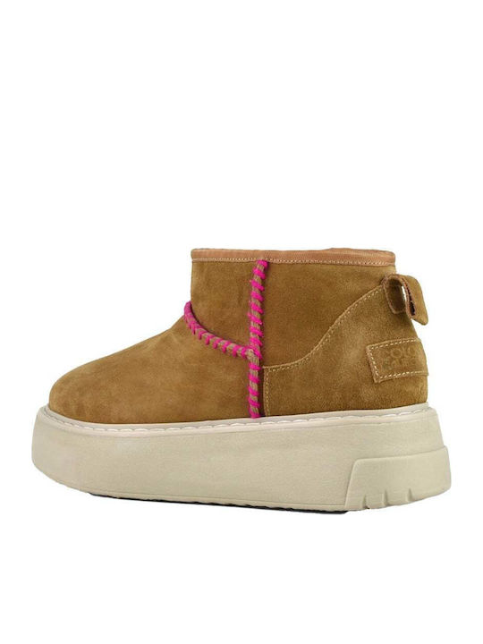 Suede Women's Ankle Boots Platform Brown Pink