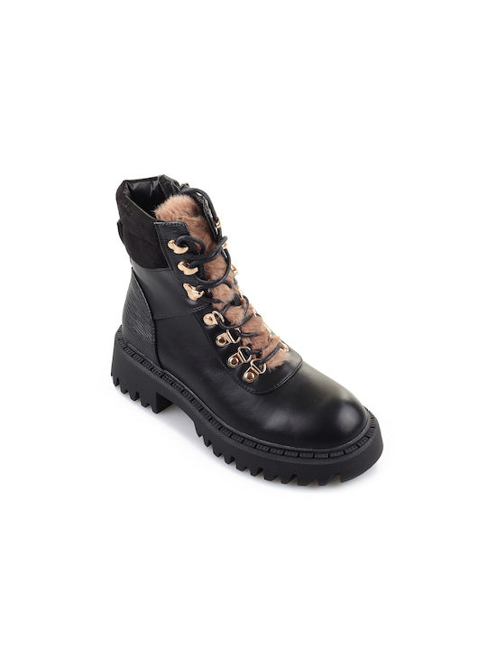 Fshoes Women's Combat Boots with Fur Black