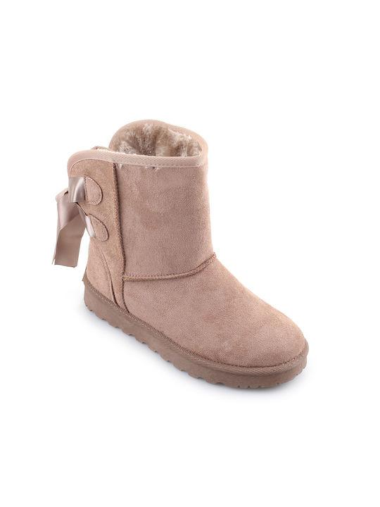 Fshoes Damen Knöchelstiefel mit Pelz Beige