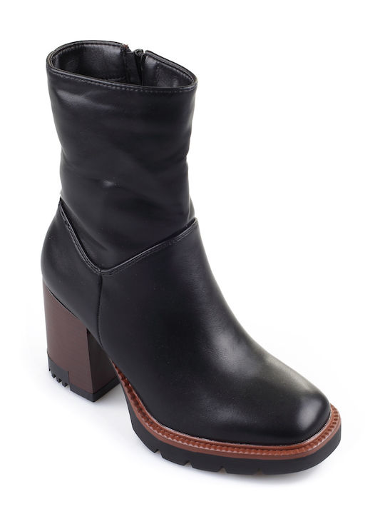 Fshoes Women's Leather Medium Heel Boots Black