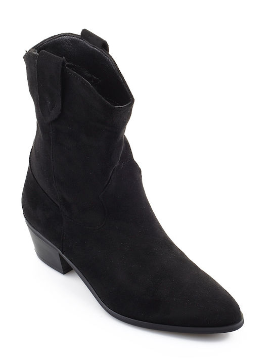 Fshoes Wildleder Damen Cowboy-Stiefeletten mit mittlerem Absatz Schwarz