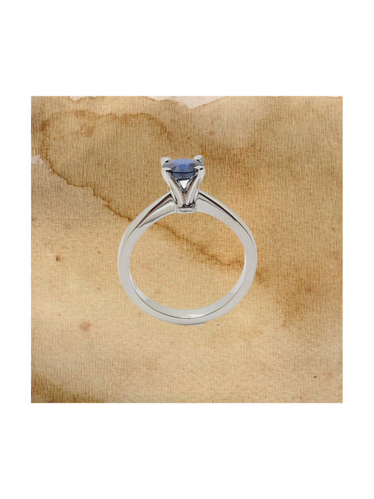 Mentzos Single Stone Ring in 18K White Gold with Sapphire