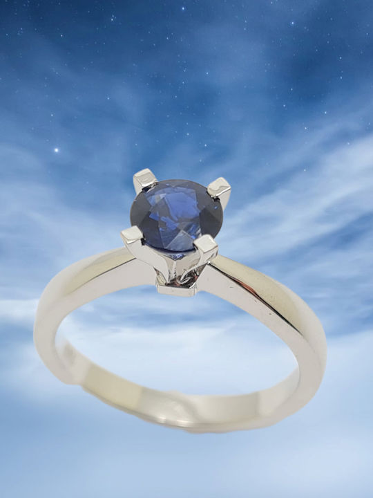 Mentzos Single Stone Ring in 18K White Gold with Sapphire