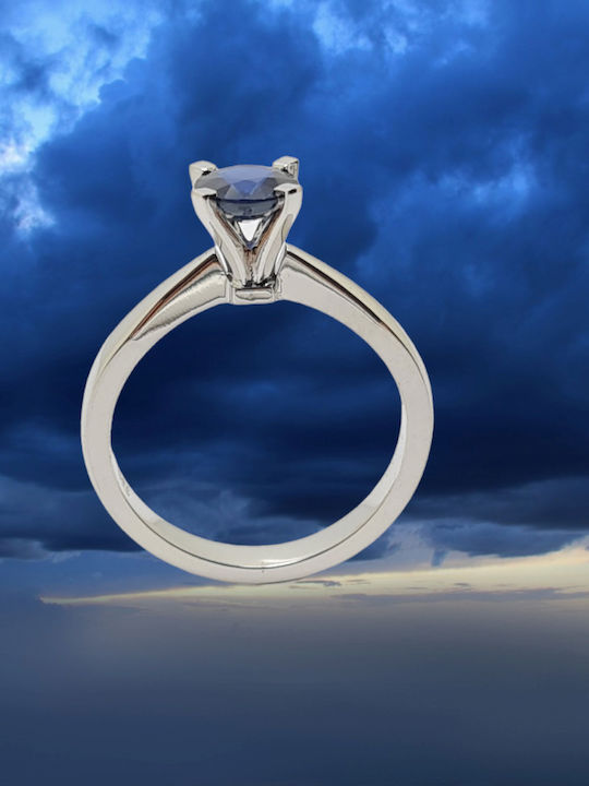 Mentzos Single Stone Ring in 18K White Gold with Sapphire