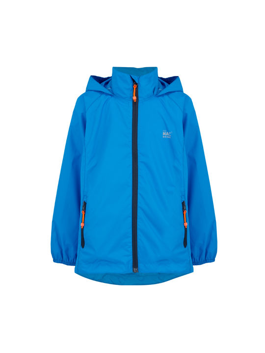 MAC In a Sac Waterproof Kids Sports Jacket Short with Hood Blue