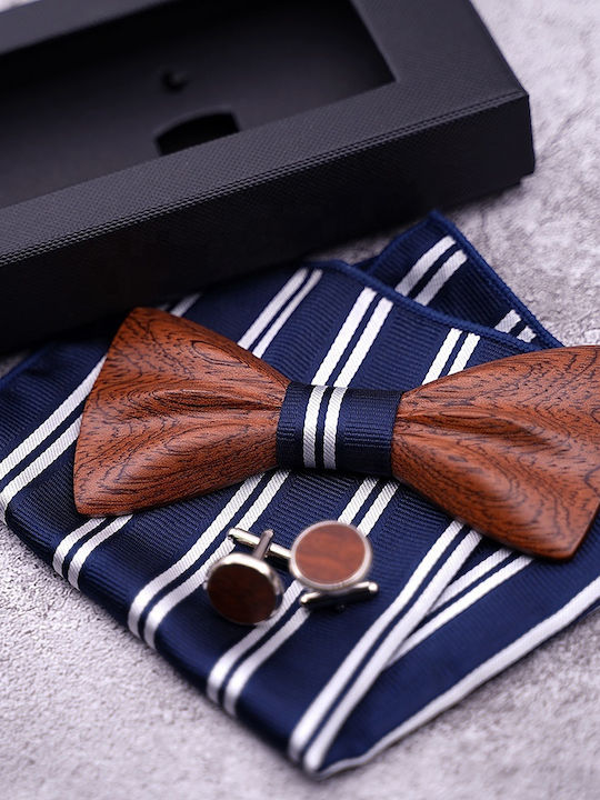 Legend Accessories Комплект Папионка с маншетни копчета и кърпа Тъмносин