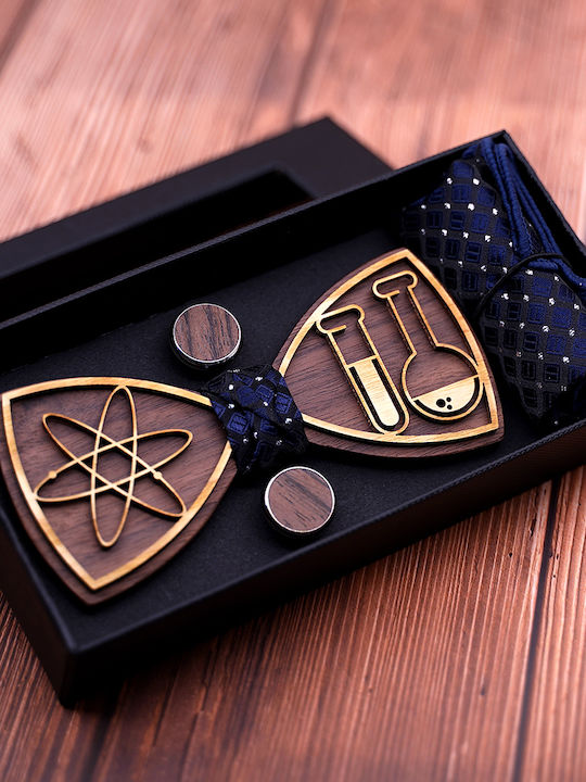 Legend Accessories Комплект Папионка с маншетни копчета и кърпа Тъмносин