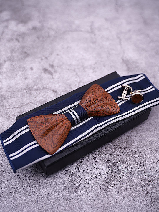 Legend Accessories Комплект Папионка с маншетни копчета и кърпа Тъмносин