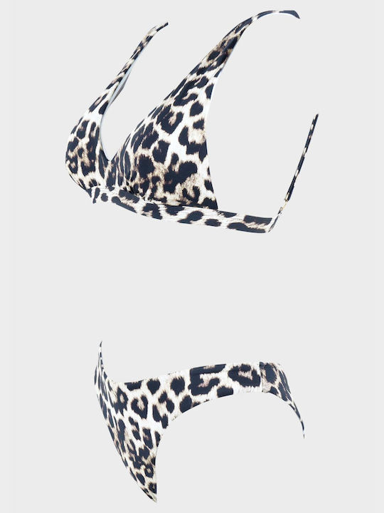 G Secret Bikini Set Triangle Top & Slip Bottom Beige Animal Print