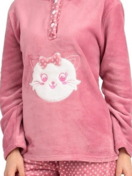 Lydia Creations Παιδική Πιτζάμα Χειμωνιάτικη Fleece Ροζ