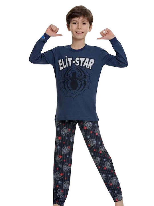 Elit Star Set Top & Bottom Kids Winter Cotton Pyjamas Blue