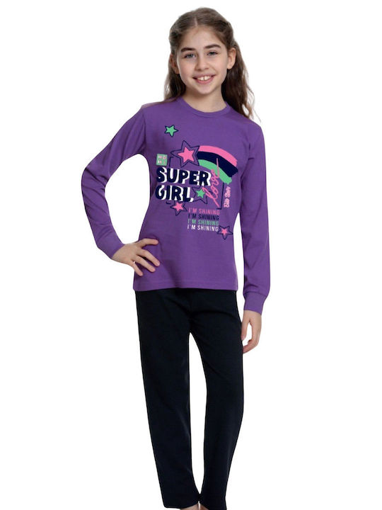 Elit Star Set Top & Bottom Kids Winter Cotton Pyjamas Purple