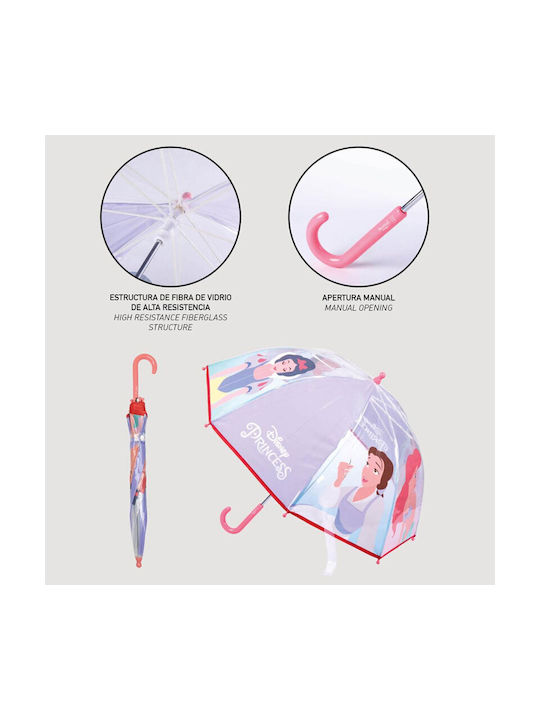 Cerda Kids Curved Handle Umbrella with Diameter 71cm Transparent