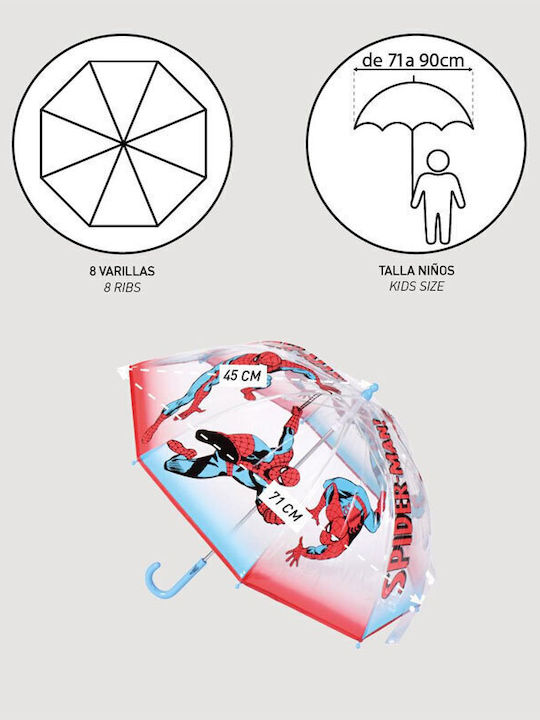 Cerda Umbrelă Pentru Copii Baston Spider-man Transparentă Cu Diametru 71cm