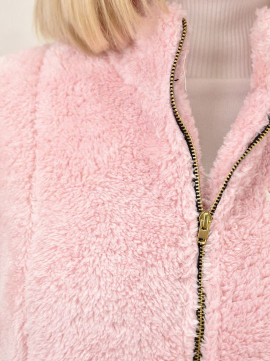 Women's Sleeveless Long Fur Pink