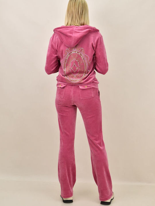 First Woman Damen-Sweatpants-Set Rosa Samt