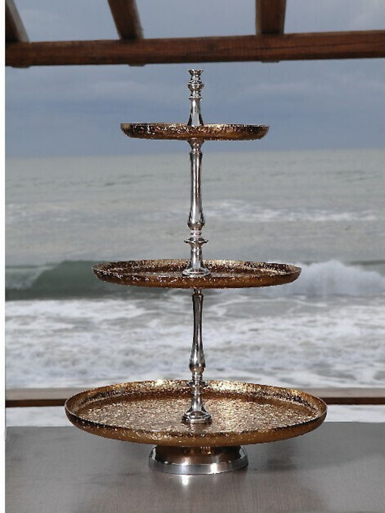 Inox Dessert Tower Stand with 3 Tiers Gold Ø46cmxY70cm