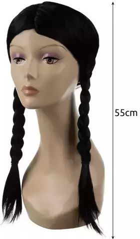 Perucă de Carnaval cu Codițe neagra pentru Halloween 55cm