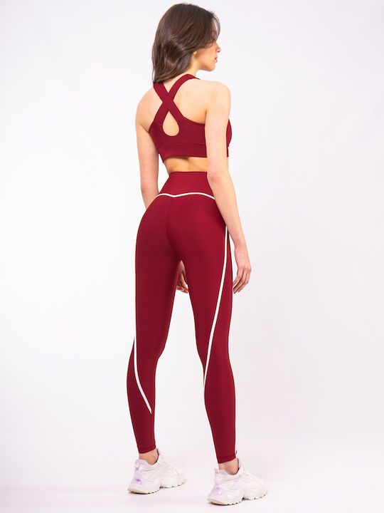 Training Damen Lang Leggings Formendefinition Hohe Taille Push-up Burgundisch