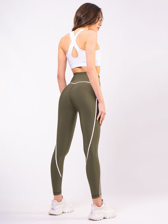 Training Damen Lang Leggings Formendefinition Hohe Taille Push-up Khaki