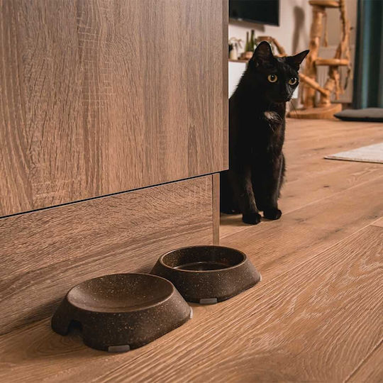 Fiboo Eco Bowl Plastic Bowl Food & Water Slow Feeder for Dog & Cat with Base 400ml 17.2cm in Brown Color