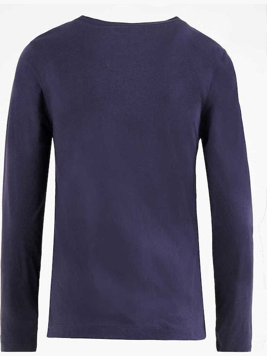 Women's Blouse Cotton Long Sleeve with V Neckline Navy Blue