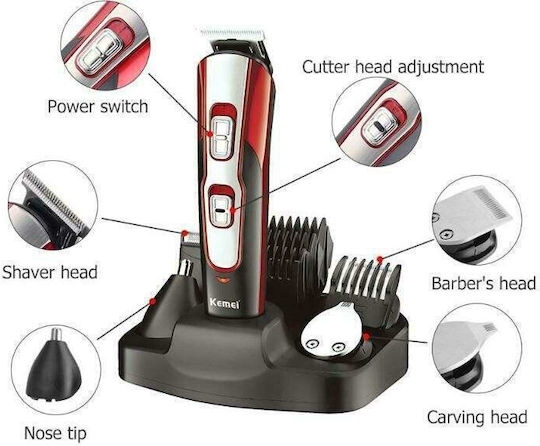 Kemei Set Rechargeable Hair Clipper Red KM-510