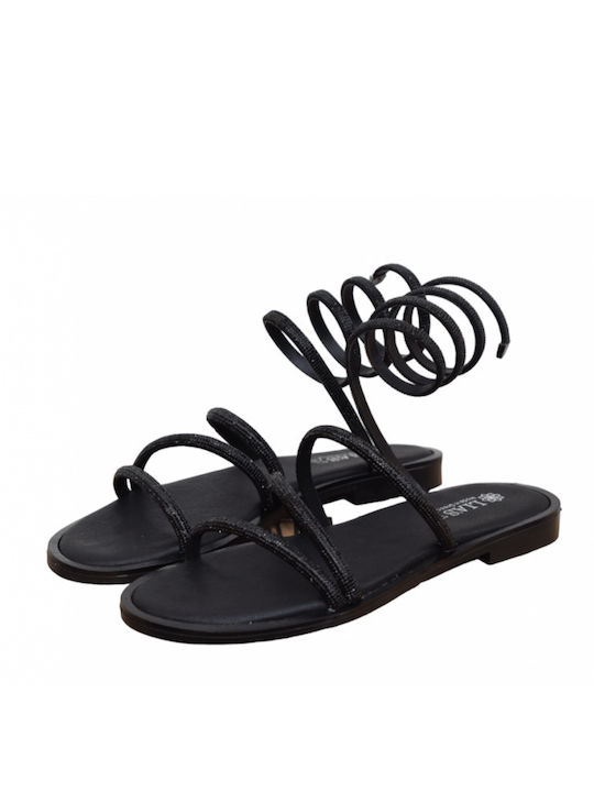 Lias Mouse Leather Women's Flat Sandals in Black Color