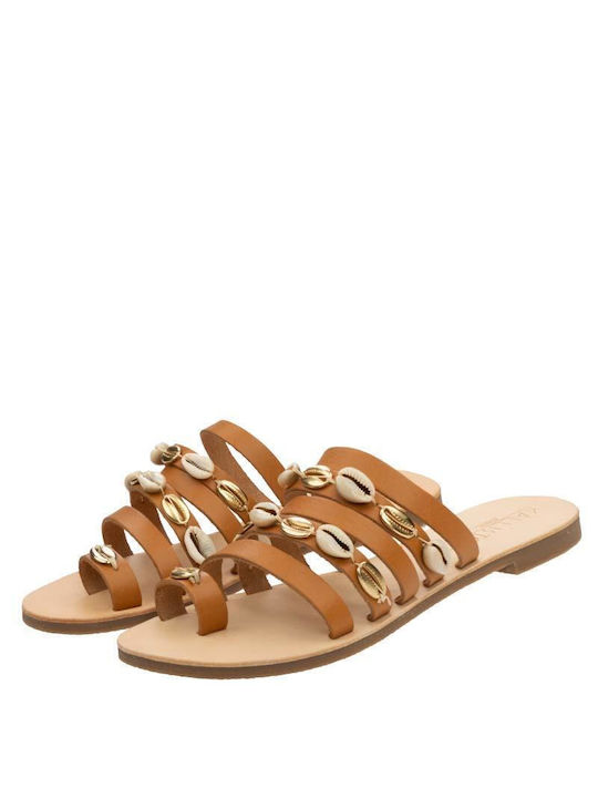 Kallisto Leather Women's Flat Sandals in Tabac Brown Color