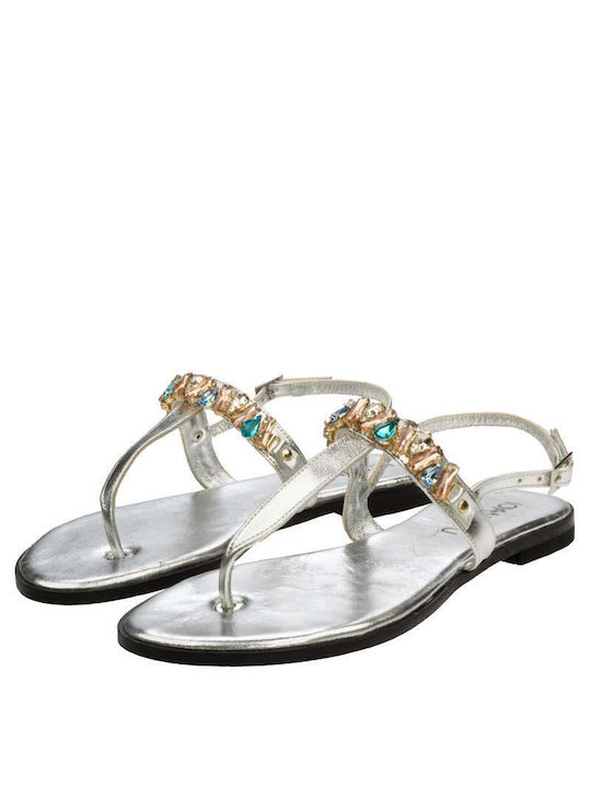 Kallisto Leder Damen Flache Sandalen in Silber Farbe