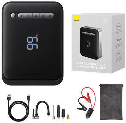 Baseus Super Energy 2 in 1 Portable Car & Motorcycle Battery Jump Starter 8000mAh with Power Bank USB Pump Flashlight 12V