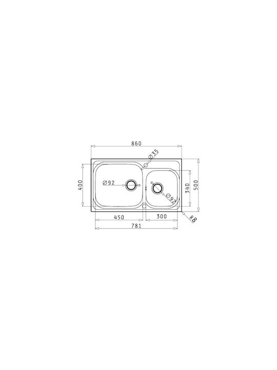 Pyramis Amaltia Plus 2B Ένθετος Νεροχύτης Αριστερός Inox Σαγρέ Μ86xΠ50cm Ασημί