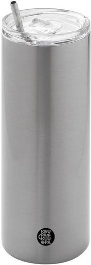 Koupakoupa Eco friendly Glass Thermos Stainless Steel BPA Free 600ml Silver with Straw