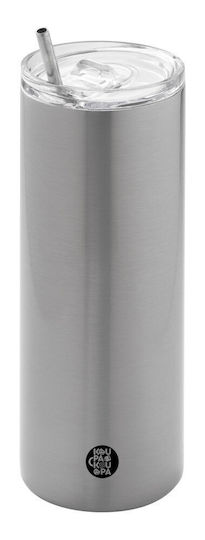 Koupakoupa Eco friendly Glass Thermos Stainless Steel BPA Free 600ml Silver with Straw